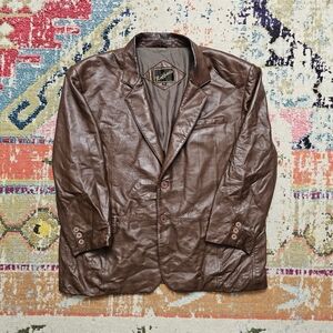 Vintage Raffaelo Leather Blazer Jacket Sports Coat Mens Size 50 Brown 2-Button